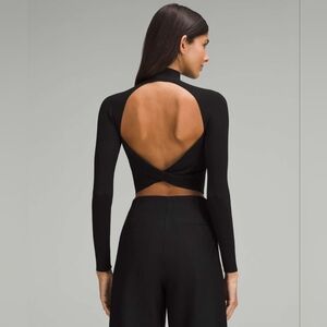 Lululemon Ribbed Knit Twist Back Mock Neck Top